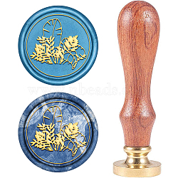 Wax Seal Stamp Set, Sealing Wax Stamp Solid Brass Head,  Wood Handle Retro Brass Stamp Kit Removable, for Envelopes Invitations, Gift Card, Leaf Pattern, 83x22mm(AJEW-WH0208-332)