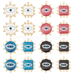 Nbeads 16Pcs 8 Style Rack Plating Printed Alloy Pendants, with Enamel and ABS Plastic Imitation Pearl, Cadmium Free & Nickel Free & Lead Free, Square & Sun with Eye, Light Gold, Mixed Color, 33~36x29.5~31x3.5~4mm, Hole: 1.8~2mm, 2pcs/style(ENAM-NB0001-64)