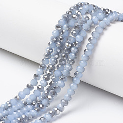 Electroplate Glass Beads Strands, Imitation Jade, Half Gray Plated, Faceted, Rondelle, Lavender, 4x3mm, Hole: 0.4mm, about 123~127pcs/strand, 16.5~16.9 inch(42~43cm)(EGLA-A034-J4mm-E03)