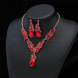 Teardrop Alloy Rhinestone Pendant Necklaces & Stud Dangle Earrings Sets, Golden, Light Siam, 430mm(FS-WGB9BB4-01)