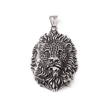 304 Stainless Steel Big Pendants, Lion Charms, Antique Silver, 54.5x37x13mm, Hole: 8x4mm