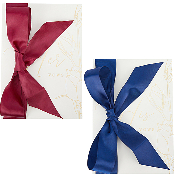 2 Sets Rectangle with Flower Pattern Paper Wedding Vows Card, with 2Pcs Polyester Ribbon, Mixed Color, 201x281x0.3mm