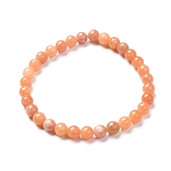Natural Peach Calcite Round Beads Stretch Bracelet for Her, Bead: 6.5mm, Inner Diameter: 2-1/8 inch(5.5cm)
