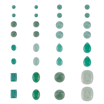 32Pcs 12 Styles Natural Green Aventurine Cabochons, Half Round & Cone & Teardrop, Mixed Shapes, 6~24x6~20x3~6mm