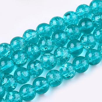Crackle Glass Beads Strands, Round, Dark Turquoise, 4mm, Hole: 1.1~1.3mm, about 200pcs/strand, 31.4 inch