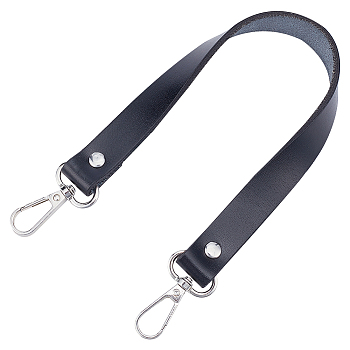 Leather Bag Handles, with Swivel Clasps, for Handbag Replacement Accessories, Black, 350x1.7cm