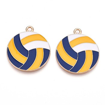 Alloy Enamel Pendants, Lead Free & Cadmium Free, Golden, Volleyball Charm, Gold, 27.5x24x1mm, Hole: 2mm