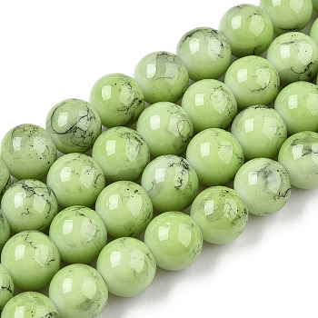 Baking Painted Glass Round Bead Strands, Crackle, Round, Light Green, 8~8.5mm, Hole: 1.2mm, about 105pcs/strand, 31.8 inch