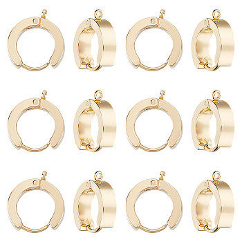 12Pcs 201 Stainless Steel Huggie Hoop Earrings Findings, with Vertical Loops & 316 Surgical Stainless Steel Pins, Ring, Golden, 15x13x4mm, Hole: 1.4mm, Pin: 1mm