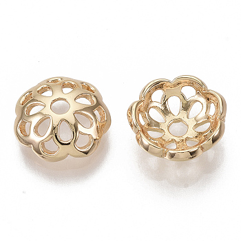 Multi-Petal Brass Bead Caps, Nickel Free, Real 18k Gold Plated, 11x3.5mm, Hole: 1.8mm