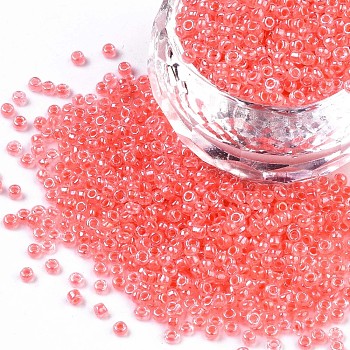 12/0 Glass Seed Beads, Transparent Inside Colours Luster, Round Hole, Round, Pale Violet Red, 12/0, 2~2.5x1.5~2mm, Hole: 0.8mm, about 6666pcs/100g
