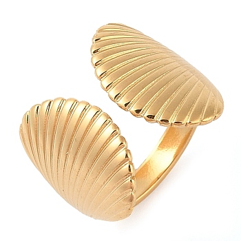 Ion Plating(IP) 304 Stainless Steel Shell Shape Open Cuff Rings for Women, Real 14K Gold Plated, Inner Diameter: 17.5mm