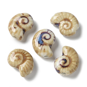 Handmade Porcelain Beads, Snail, Dark Khaki, 20~21x16~17x9~10.5mm, Hole: 3mm