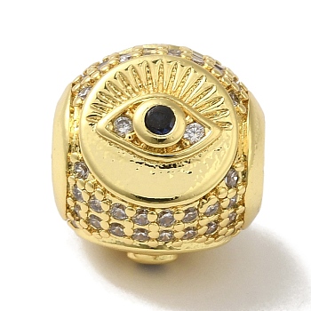 Rack Plating Brass Micro Pave Black Cubic Zirconia European Beads, Large Hole Beads, Cadmium Free & Lead Free, Long-Lasting Plated, Round with Eye, Real 18K Gold Plated, 12mm, Hole: 4.5mm