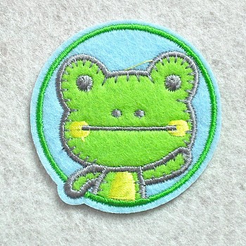 Computerized Embroidery Cloth Iron on/Sew on Patches, Costume Accessories, Appliques, Flat Round with Frog, Lime, 55mm