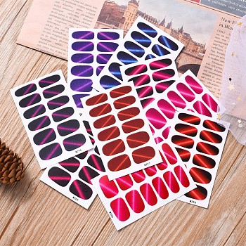 Full-Cover Glitter Cat Eye Nail Wraps, Solid Color Self-adhesive Nail Art Decals Strips, for Woman Girls DIY Nail Art Design, Mixed Color, 92x60mm