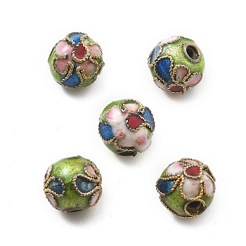 Handmade Cloisonne Beads, Round, Green Yellow, 7.8~8x7~7.5mm, Hole: 1.2mm