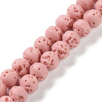 Synthetic Lava Rock Dyed Beads Strands, Round, Pink, 6~6.5mm, Hole: 1mm, about 63pcs/strand, 15.16''(38.5cm)
