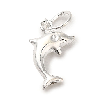 925 Sterling Silver Dolphin Charms, with Jump Rings, Silver, 12x8x3mm, Hole: 3.5mm