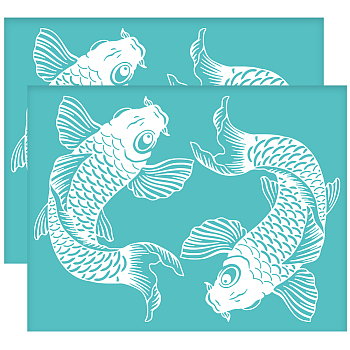Self-Adhesive Silk Screen Printing Stencil, for Painting on Wood, DIY Decoration T-Shirt Fabric, Turquoise, Fish Pattern, 280x220mm