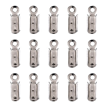 Tarnish Resistant 201 Stainless Steel Fold Over Crimp Cord Ends, Stainless Steel Color, 10x3.5x3mm, Hole: 1mm