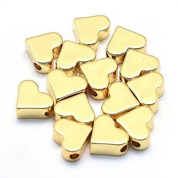 Brass Beads, Lead Free & Cadmium Free & Nickel Free, Heart, Real 18K Gold Plated, 6x7x3mm, Hole: 1.2mm