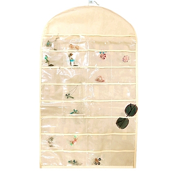 Non-Woven Fabrics Jewelry Hanging Bag, Wall Shelf Wardrobe Storage Bags, Transparent PVC 32 Grids, Moccasin, 82.5x46.5x0.4cm