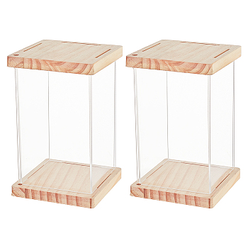 Assembled Transparent Acrylic and Wood Display Boxes, Dust-Proof Cases, for Models, Building Blocks, Doll Display Holders, Clear, Finish Product: 8.05x8.1x12.9cm