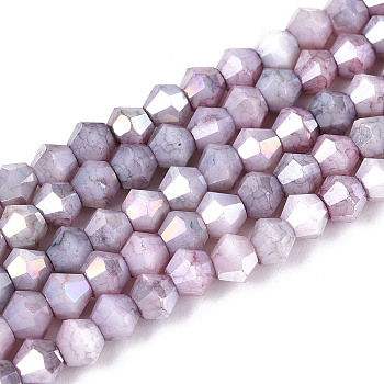 Ombre Effect Dyed Glass Beads Strands, Bicone, Lilac, 4.2~4.9x3.9mm, Hole: 0.8mm, about 80~81pcs/strand, 11.97~12.13''(30.4~30.8cm)