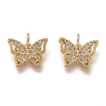 Brass Micro Pave Clear Cubic Zirconia Charms, Cadmium Free & Lead Free, Long-Lasting Plated, Butterfly, Golden, 9x13x2mm, Hole: 3mm