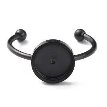 Stainless Steel Open Cuff Ring Components, 201 Stainless Steel Tray and Beads with 304 Stainless Steel Ring, Pad Ring Settings, Flat Round, Electrophoresis Black, Inner Diameter: 18.8mm, Tray: 8mm