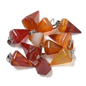 Natural Red Agate Pendants, with 201 Stainless Steel Finding, Cone, 25x15mm, Hole: 4x7mm