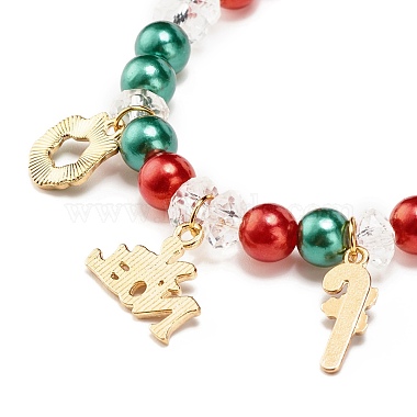 Bracelet extensible en perles d'acrylique avec breloques en alliage d'émail(BJEW-JB08292)-7