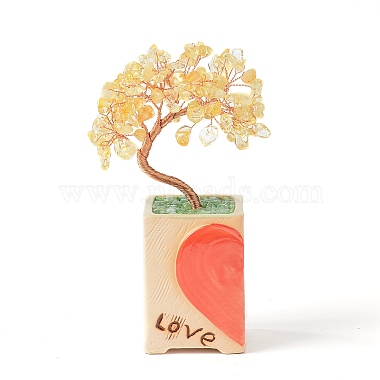 Heart Money Tree Natural Yellow Quartz Bonsai Display Decorations(DJEW-G027-16RG-05)-2