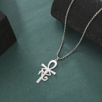 Egyptian 304 Stainless Steel Eye of Ra Ankh Cross Pendant Box Chain Necklaces, Non-Tarnish, Stainless Steel Color, 23.62 inch(60cm)(FS-WG026EA-01)