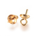 304 Stainless Steel Cup Pearl Peg Bails Pin Pendants, For Half Drilled Beads, Golden, 7x4mm, Hole: 1.6mm, Pin: 0.6mm(STAS-F227-49A-G)