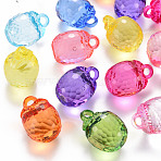 Autumn Theme Transparent Acrylic Pendants, Faceted, Persimmon, Mixed Color, 27.5x19.5mm, Hole: 4mm, about 95pcs/500g(TACR-T024-04B)