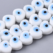 Handmade Evil Eye Lampwork Beads Strands, Heart, White, 9~10x11x7~8mm, Hole: 2mm, about 30pcs/strand, 11.02 inch(28cm)(LAMP-R143-07)