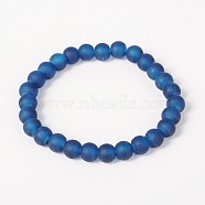 Stretchy Frosted Glass Beads Kids Bracelets for Children's Day, Royal Blue, 42mm(BJEW-JB01768-04)