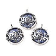 Natural Blue Spot Jasper Locket Pendants, Flat Round Charms, with Platinum Plated Brass Lotus Findings, 31.5x27x9mm, Hole: 4.6mm(G-G982-01P-03)