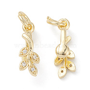 Rack Plating Brass Pave Cubic Zirconia Leaf Shape Ice Pick Pinch Bails, with Open Jump Rings, Cadmium Free & Lead Free, Long-Lasting Plated, Real 14K Gold Plated, 16.5x5.5x7mm, Hole: 4mm, Pin: 0.8mm(X-KK-G464-07LG)
