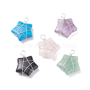 Natural & Synthetic Gemstone Pendants, with Copper Wire Wrapped, Star, Silver, 25~26x20~21x7.5~8mm, Hole: 3.5mm(PALLOY-JF01446-02)