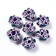 (Defective Closeout Sale), Handmade Polymer Clay Beads, Flower, Purple, 20~24x14~15mm, Hole: 1~1.5mm(RESI-XCP0001-04B)