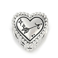 925 Sterling Silver European Beads, Heart, Sagittarius, 9.5x9.5~10x7mm, Hole: 4.5mm(STER-R005-02AS-09)