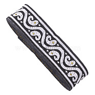 Ethnic Style Embroidery Flower Polyester Ribbon, Flat, Clothes Accessories, Black, 1-1/4 inch(33mm), about 7.66 Yards(7m)/pc(WG80768-04)