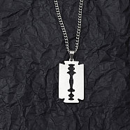 Non-Tarnish 201 Stainless Steel Pendant Necklaces for Man, Sharp Edged Razor Blade, 23.74 inch(60.3cm), Rectangle: 35.5x19x1.3mm(NJEW-Q336-02C-P)