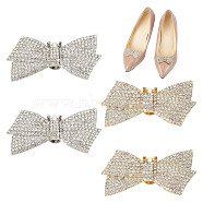 4Pcs 2 Colors Bowknot Crystal Glass Rhinestone Shoe Decoration, Alloy & Manganese Steel Detachable Shoe Buckle Clip, Platinum & Golden, 30.5x64x9.5mm, 2pcs/color(FIND-AR0004-55)