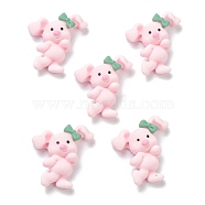 Opaque Resin Cabochons, Rabbit with Bowknot, Pink, 21x18.5x6mm(RESI-Z002-23)