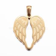 Ion Plating(IP) 304 Stainless Steel Pendants, Wing, Golden, 26.5x22x1.5mm, Hole: 3x5mm(STAS-E135-03G)