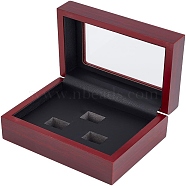 3-Slot Wood Championship Rings Display Case, with Transparent Windows, Rectangle, Dark Red, 16x12x7.15cm(CON-WH0088-71)